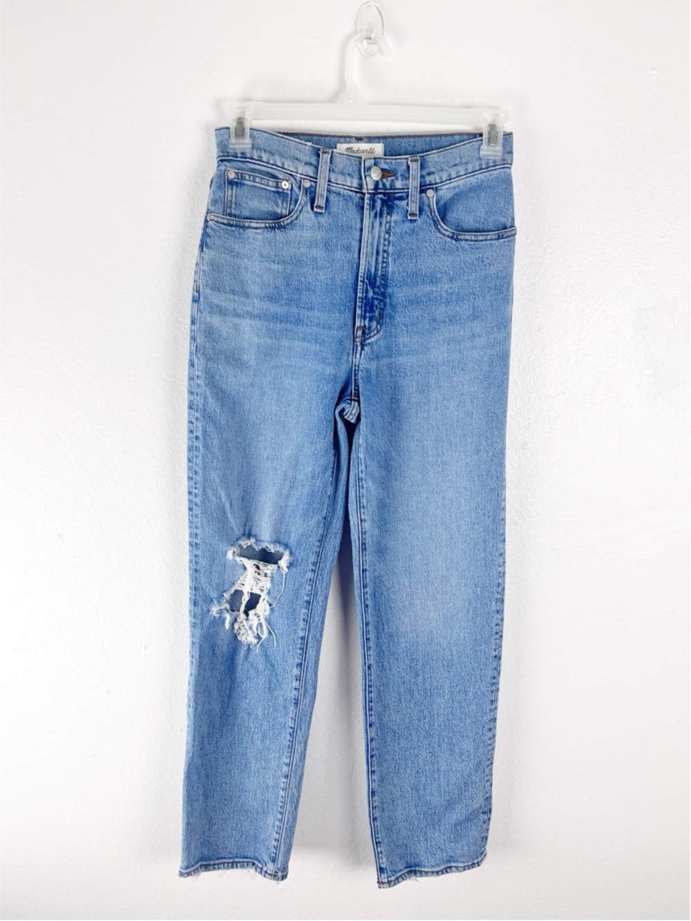 MADEWELL Blue High Rise Distressed Ripped The Perfect Vintage Straight Jeans 26